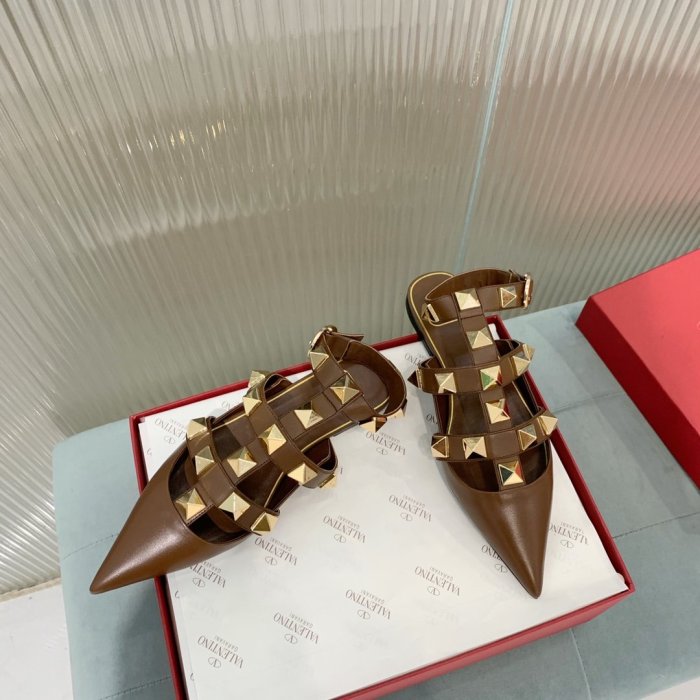 Valentino Women Shoes Mule Flip Flop Sandals ROMAN STUD CALFSKIN BALLET VW0S0BY5ZWMKG8 with Original Box FONDANT