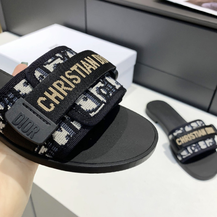 Dior Womens Shoes Sandals Slippers Slide Luxury Brand DIO(R)EVOLUTION SLIDE Shiny Technical Fabric with Dior Oblique Print with Original Box