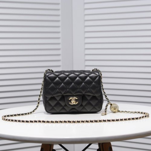 Chanel Womens Bags Crossbody Bag Flap Bag Lambskin & Gold-Tone Metal Black