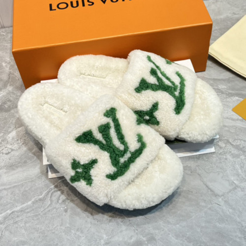 Louis Vuitton Womens Shoes Slide Slippers for Winter Wool Fabric Luxury Brand Designer PASEO FLAT COMFORT MULE with Original Box