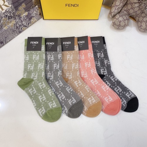 Fendi Socks 5 Pairs with Original Box Luxury Brand Breathable Fendi Sock