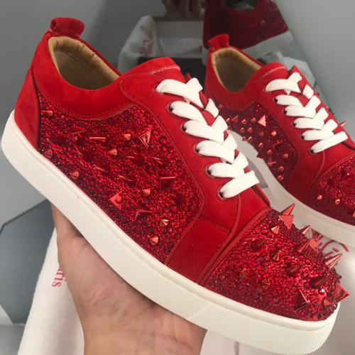 Christian Louboutin Mens Shoes Luxury Brand Red Bottom Design Louis Junior Spikes Flat with Original Box CL sneakers