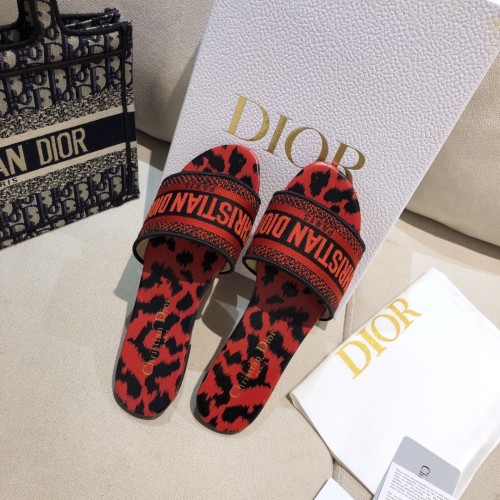 Dior Women Shoes DWAY HEELED SLIDE Embroidered Cotton Luxury Brand Womens Sandals Slippers with Original Box KCQ244ERC_S56B