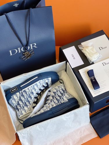 Dior Mens Shoes Sneakers Casual Luxury Brand B23 HIGH-TOP SNEAKER Dior Oblique Canvas with Original Box 3SH118ZMK_H761