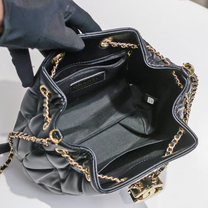 Chanel Womens Bags Drawstring Chain Bucket Bag