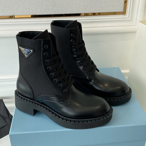 Prada Women Shoes Boots Luxury Brand Outdoor Monolith leather and nylon fabric boots 1T255M_3LJS_F0F24_F_B055