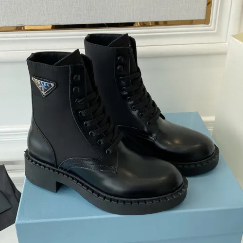 Prada Women Shoes Boots Luxury Brand Outdoor Monolith leather and nylon fabric boots 1T255M_3LJS_F0F24_F_B055