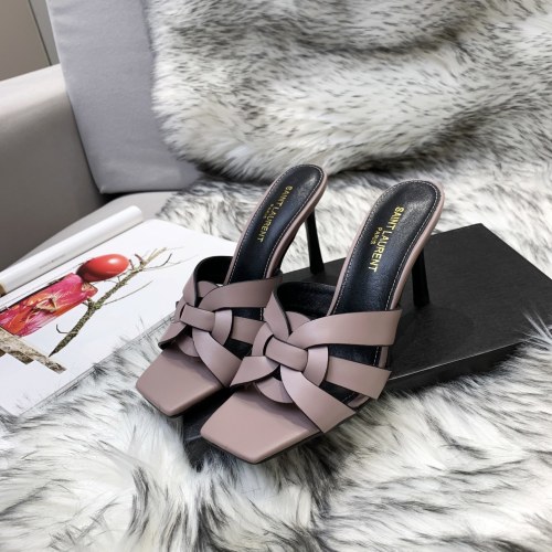 Saint Laurent YSL Womens Shoes TRIBUTE HEELED MULES IN SMOOTH LEATHER 9CM