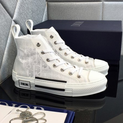 Dior Mens Shoes Sneakers Casual Luxury Brand B23 HIGH-TOP SNEAKER White Dior Oblique Canvas with Original Box 3SH118YNT_H060