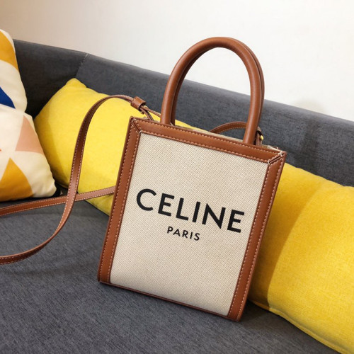 Celine Womens Bag MINI VERTICAL CABAS CELINE IN TEXTILE WITH CELINE PRINT AND CALFSKIN 193302BNZ.02NT