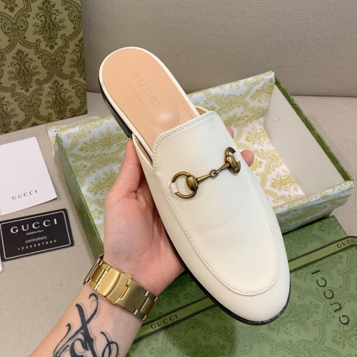 Gucci Womens Shoes Slippers Slides Casual Design Luxury Brand White Leather Princetown leather slipper with Original Box 423513 C9D00 9022