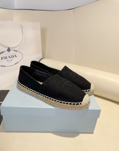 Prada Womens Shoes Casual Luxury Brand Breathable Hemp espadrilles with Original Box
