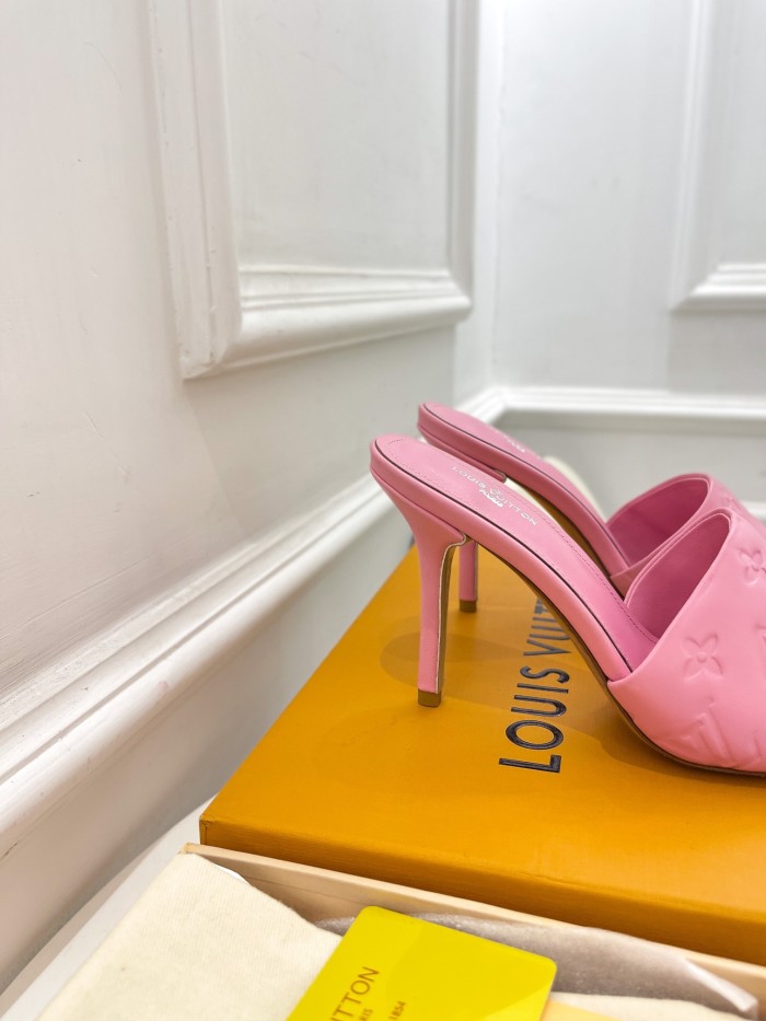 Louis Vuitton Womens Shoes Sandals Slippers Luxury Brand REVIVAL MULE 1A9PH9 Monogram-embossed lambskin with Original Box 9.5cm Heel