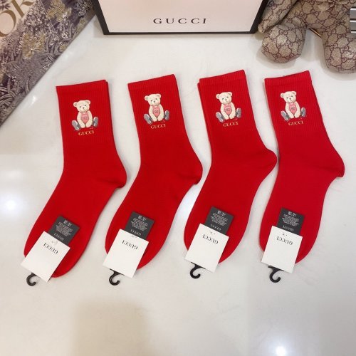 Gucci Socks 4 Pairs with Original Box Luxury Brand Breathable Gucci Sock