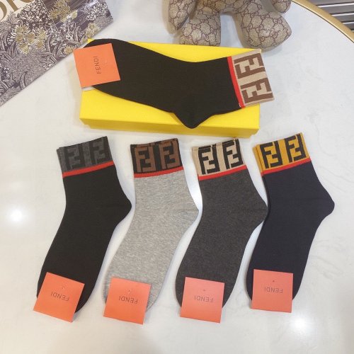 Fendi Socks 5 Pairs with Original Box Luxury Brand Breathable Fendi Sock