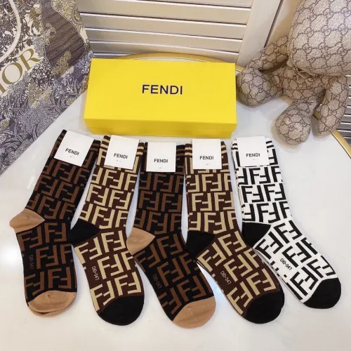 Fendi Socks 5 Pairs with Original Box Luxury Brand Breathable Fendi Sock