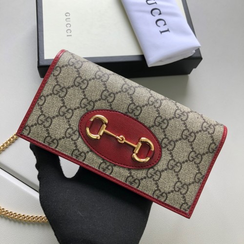Gucci Womens Bags Crossbody Shoulder Messenger Bags Luxury Brand Gucci Horsebit 1955 wallet with chain in GG Supreme canvas with Original Box 621892 0YK0G 9022