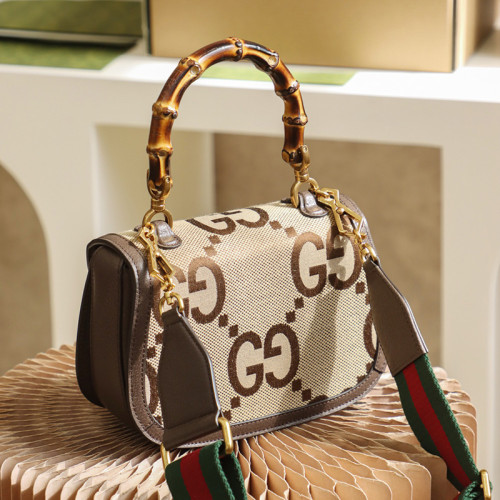 Gucci Womens Bags Handbags Shoulder Messenger Bags Luxury Brand Gucci Bamboo 1947 jumbo GG small top handle bag 675797 UKMDT 2570 with Original Box