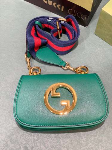 Gucci Womens Bags Shoulder Messenger Bag Luxury Brand Gucci Blondie mini bag in green leather with Original Box 698643 UXXAG 9161