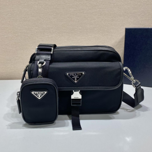 Prada Mens Womens Bags Shoulder Bag Luxury Brand Black Re-Nylon and Saffiano leather shoulder bag with Original Box 2VH133_2DMH_F0002_V_WMP
