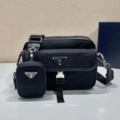 Prada Mens Womens Bags Shoulder Bag Luxury Brand Black Re-Nylon and Saffiano leather shoulder bag with Original Box 2VH133_2DMH_F0002_V_WMP