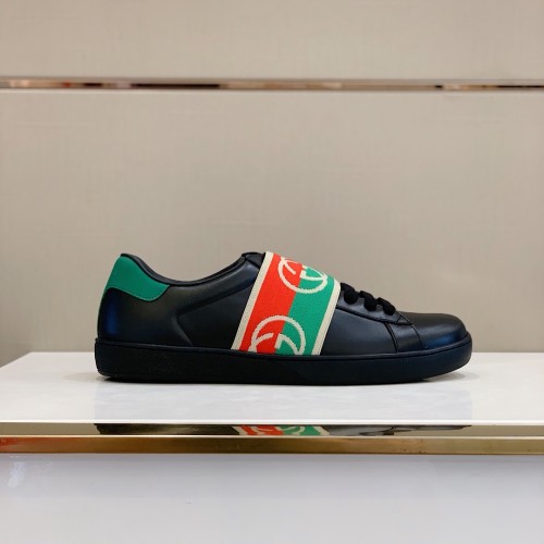Gucci Womens Shoes Fashion Sneakers Luxury Brand Women's Ace sneaker with elastic Web in Black Leather with Original Box