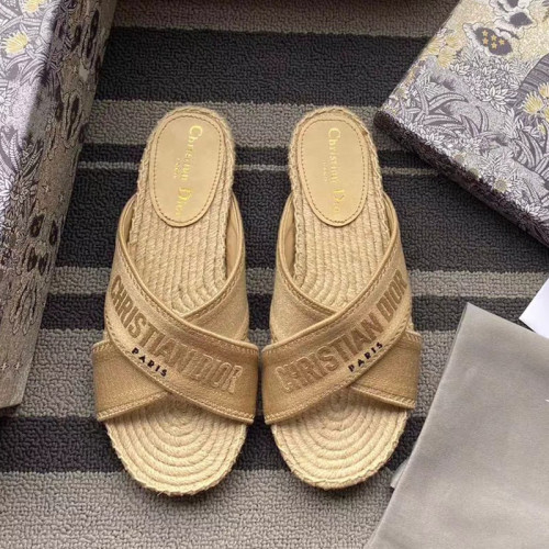 Dior Women Shoes Slippers DWAY Slides Luxury Brand Design Dior Espadrille Nude Mesh Embroidery Womens Shoes with Original Box