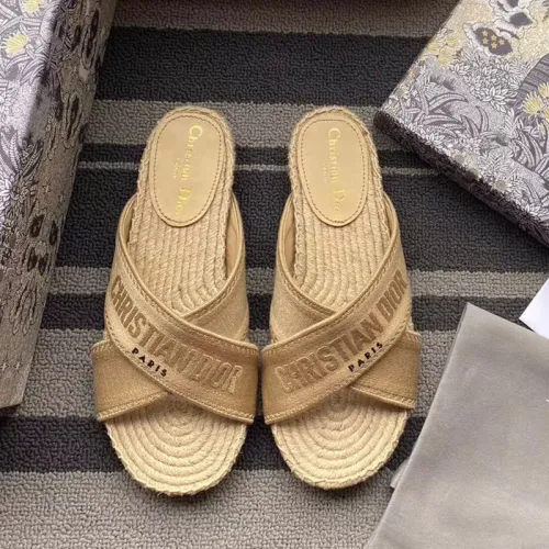 Dior Women Shoes Slippers DWAY Slides Luxury Brand Design Dior Espadrille Nude Mesh Embroidery Womens Shoes with Original Box