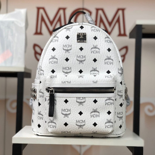 MCM Women Bags Backpacks Luxury Brand Stark Backpack in Geo Laurel Visetos with Original Box