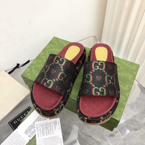 Gucci Womens Shoes Sandals Slides Slippers Luxury Brand Thick Sole Design Women's GG canvas slide sandal with Original Box 624695 H6320 9763