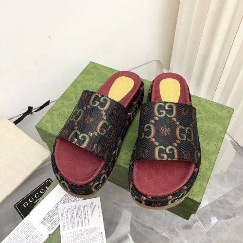 Gucci Womens Shoes Sandals Slides Slippers Luxury Brand Thick Sole Design Women's GG canvas slide sandal with Original Box 624695 H6320 9763