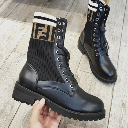 Fendi Women Shoes Boots ANKLE BOOTS Black leather biker boots