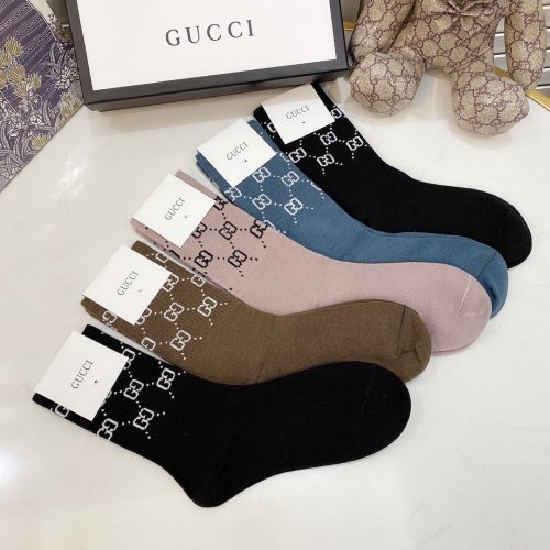 Gucci Socks 5 Pairs with Original Box Luxury Brand Breathable Gucci Sock