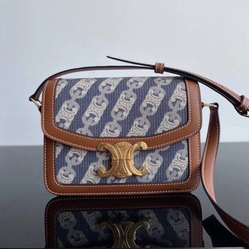 Celine Womens Bag TEEN TRIOMPHE BAG IN CHAÎNE TRIOMPHE JACQUARD AND NATURAL CALFSKIN