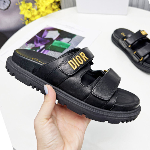 Dior Women Shoes Sandals Luxury Brand DIORACT SLIDE Black Lambskin with Original Box KCQ718LAB_S900