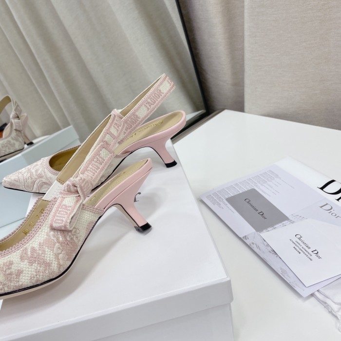 Dior Women Shoes Pumps Luxury Design Fashion Type High Heel Shoes for Wedding Style J'ADIOR SLINGBACK PUMP Cotton Embroidery with Micro Houndstooth Motif with Original Box