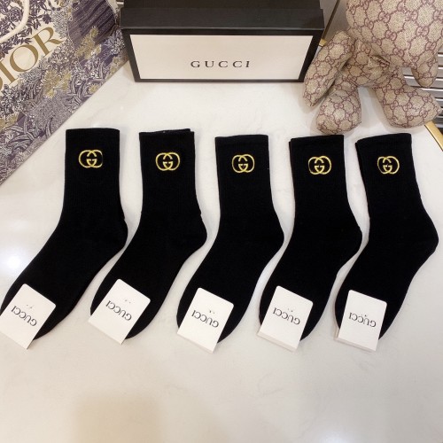 Gucci Socks 5 Pairs with Original Box Luxury Brand Breathable Gucci Sock