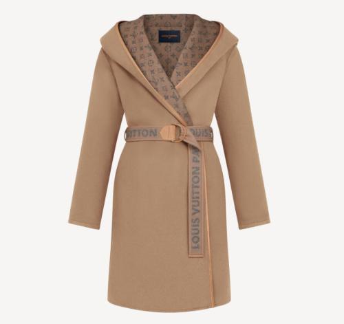 Louis Vuitton Womens Coats Overcoats Luxury Brand BELTED HOODED WRAP COAT 1A945G