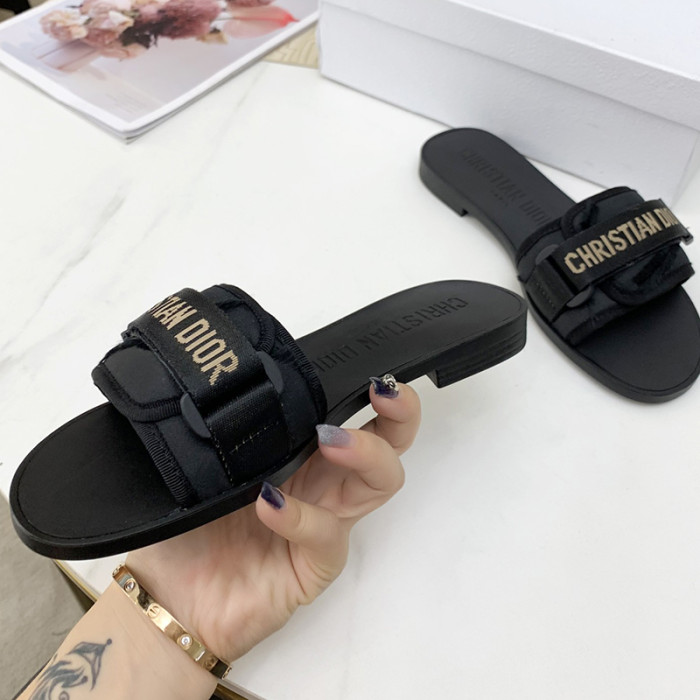 Dior Womens Shoes Sandals Slippers Slide Luxury Brand DIO(R)EVOLUTION SLIDE Shiny Technical Fabric with Dior Oblique Print with Original Box