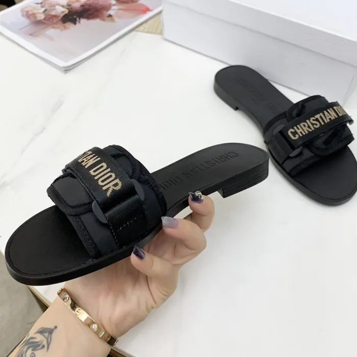 Dior Womens Shoes Sandals Slippers Slide Luxury Brand DIO(R)EVOLUTION SLIDE Shiny Technical Fabric with Dior Oblique Print with Original Box