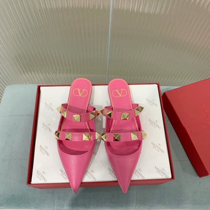 Valentino Women Shoes Mule Flip Flop Sandals ROMAN STUD FLAT MULE IN CALFSKIN with Original Box Luxury Brand