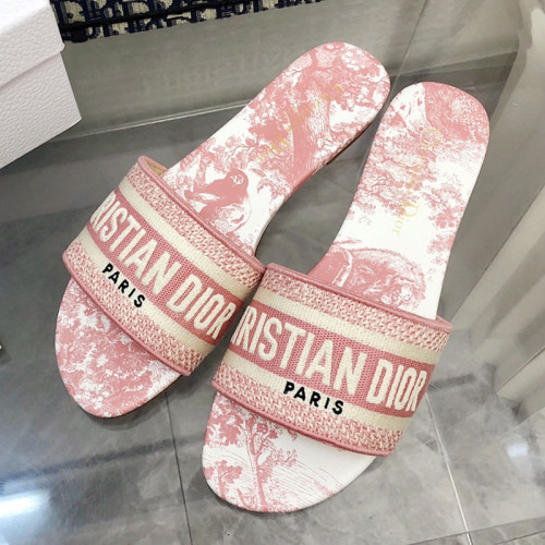 Dior Women Shoes DWAY HEELED SLIDE Embroidered Cotton Luxury Brand Womens Sandals Slippers with Original Box KCQ244ERC_S56B