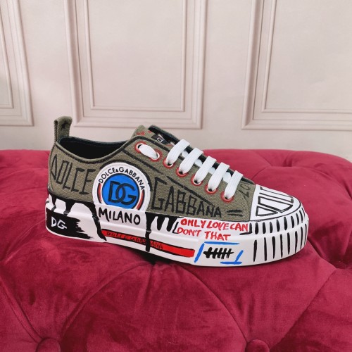 Dolce & Gabbana Mens Shoes Sneakers Rubber Sole Luxury Brand Two-tone canvas Portofino Light low-top sneakers with DG logo Men Casual Shoes with Original Box