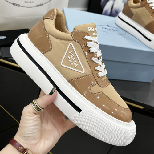 Prada Womens Shoes Casual Luxury Brand Breathable Prada Macro Re-Nylon and brushed leather sneakers 1E661M_3LF5_F0009_F_045 with Original Box