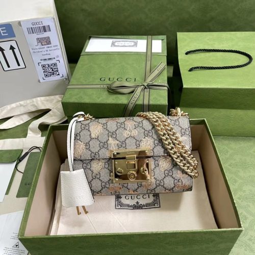 Gucci Womens Bags Shoulder Messenger Bag Luxury Brand Black Leather Padlock small berry shoulder bag in GG Supreme canvas 409487 UM6AG 8295