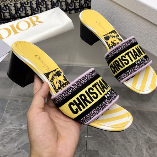Dior Women Shoes DWAY HEELED SLIDE Embroidered Cotton Luxury Brand Womens Sandals Slippers with Original Box KCQ244ERC_S56B