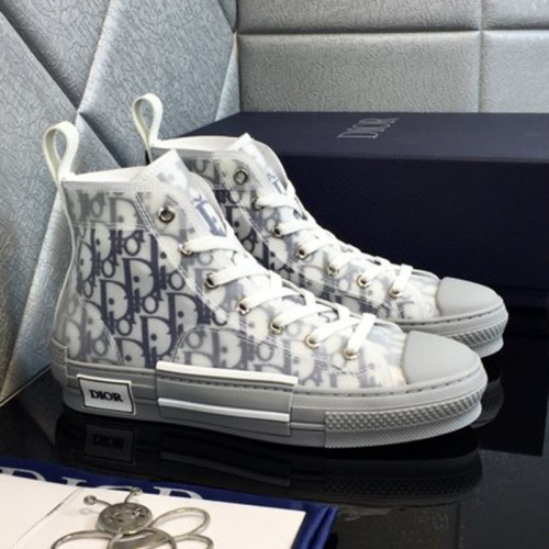 Dior Mens Shoes Sneakers Casual Luxury Brand B23 HIGH-TOP SNEAKER White and Navy Blue Dior Oblique Canvas with Original Box 3SH118YNT_H568