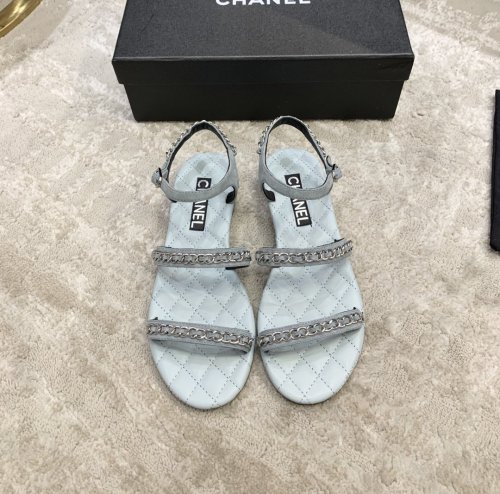 Chanel Womens Shoes Sandals Suede Calfskin