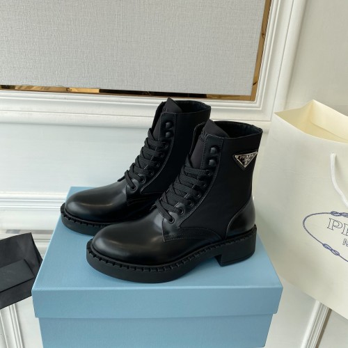 Prada Women Shoes Boots Luxury Brand Outdoor Monolith leather and nylon fabric boots 1T255M_3LJS_F0F24_F_B055