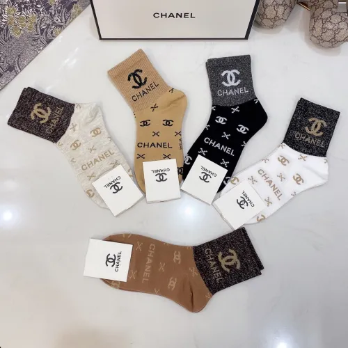 Chanel Socks 5 Pairs with Original Box Luxury Brand Breathable Chanel Sock